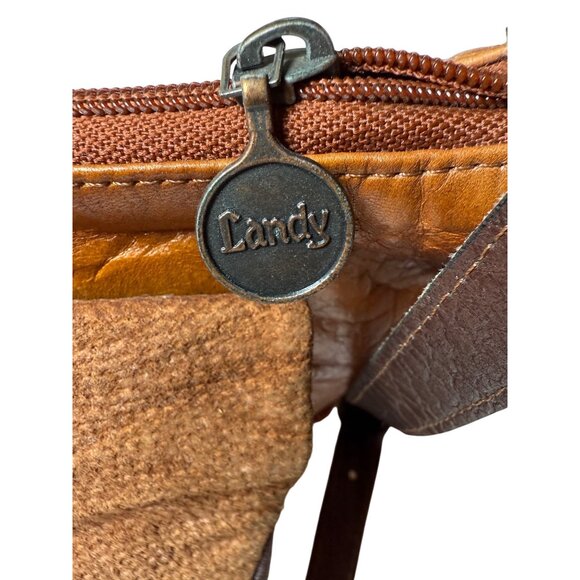 Vtg 70s LANDY WESTERN LEATHER Shoulder Crossbody Bag Brown Adjustable Long Strap - Picture 7 of 8